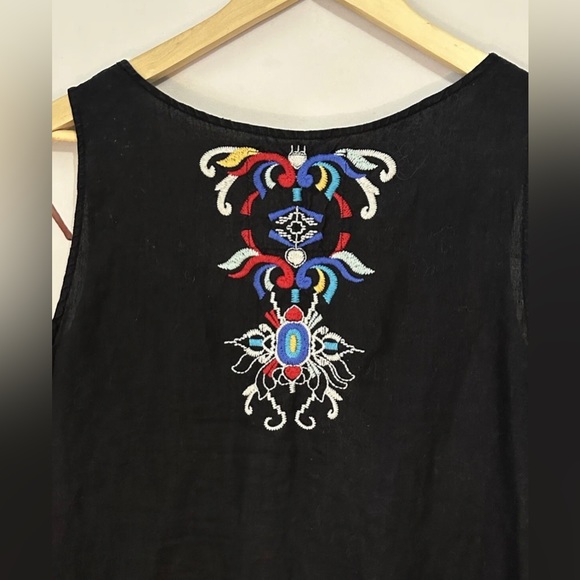 Johnny Was Black Colorful Embroidered Sleeveless Dress Size M Boho - Picture 5 of 10